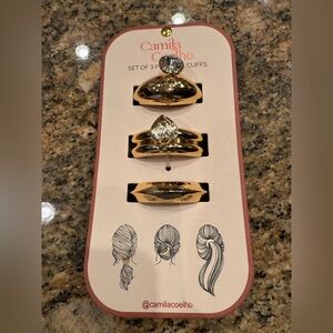 Camila Coelho brand gold ponytail cuffs set of 3 New